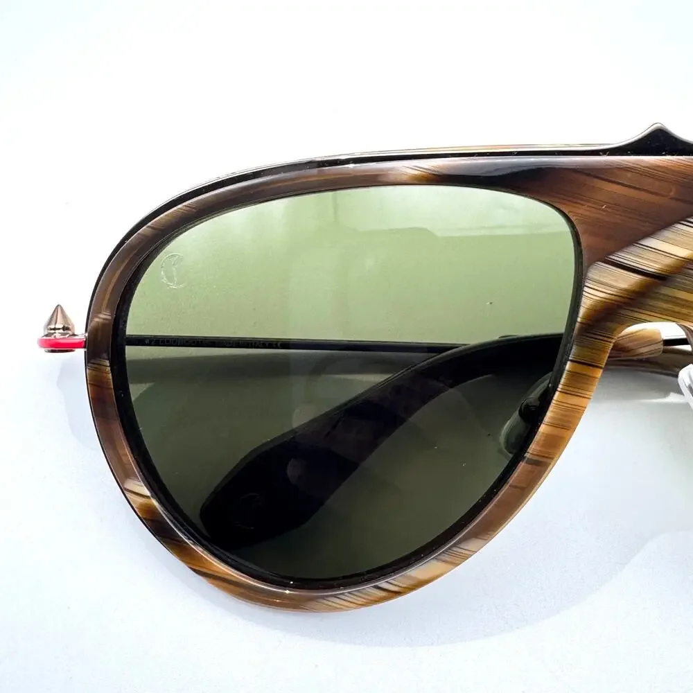 Louboutin Sunglasses Greggo LB0004 62N Brown Horn Aviator Frame Green Lens 61mm